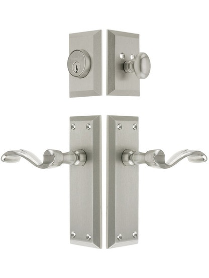 Grandeur Fifth Avenue Entry Set, Keyed Alike with Portofino Levers in Satin Nickel.